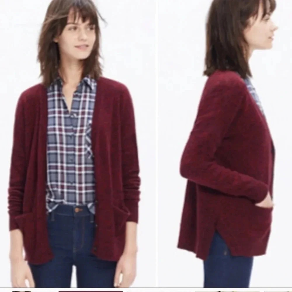 . Madewell Landscape Red Black Boyfriend Cardigan Sweater